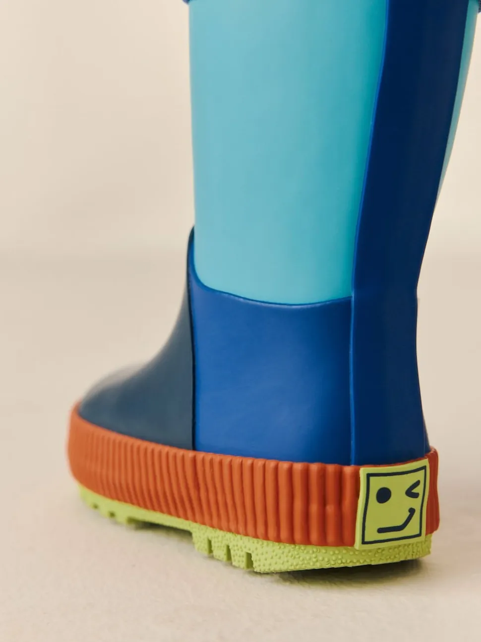 Bleu color block - Bottes de pluie à poignée