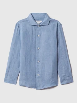 Bleu de ciel - Chemise Reiss Ruban en lin à col coupé