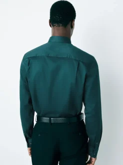 Bleu de sarcelle - Ajustement régulier - Chemise élégante texturée facile d’entretien à poignets simples