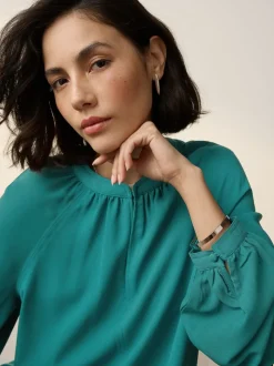 Bleu de sarcelle - Chemisier manches longues à col V