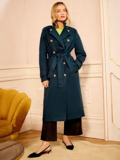 Bleu de sarcelle - Manteau Love & Roses enveloppant à col cheminée