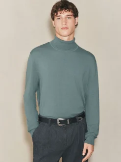 Bleu de sarcelle - Polo EDIT en maille à manches longues et col roulé