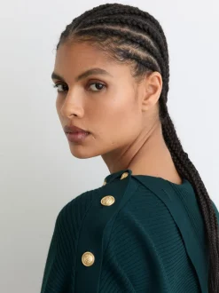 Bleu de sarcelle - Pull châle Reiss Lexi en maille côtelée à boutons