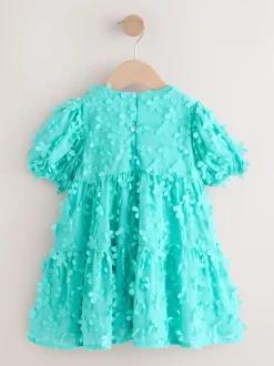 Bleu de sarcelle - Robe manches courtes  3D Flowers Robe (3mois -8ans)