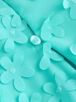 Bleu de sarcelle - Robe manches courtes  3D Flowers Robe (3mois -8ans)