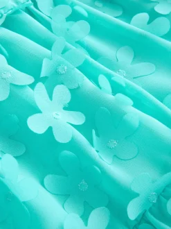 Bleu de sarcelle - Robe manches courtes  3D Flowers Robe (3mois -8ans)