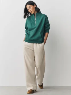 Bleu de sarcelle - Sweat-shirt décontracté en jersey épais à col zippé