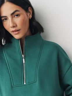 Bleu de sarcelle - Sweat-shirt décontracté en jersey épais à col zippé