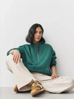 Bleu de sarcelle - Sweat-shirt décontracté en jersey épais à col zippé