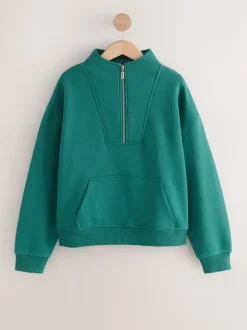 Bleu de sarcelle - Sweat-shirt décontracté en jersey épais à col zippé