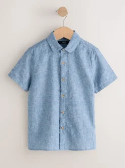 Bleu Denim - Chemise Blend en lin à manches courtes (3-16ans)