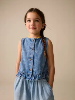 Bleu Denim - Gilet sans manches en Denim avec nœud (3-16ans)