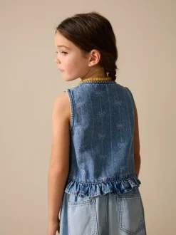 Bleu Denim - Gilet sans manches en Denim avec nœud (3-16ans)
