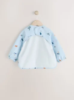 Bleu dinosaure motif jungle - Bavoir à manches de sevrage et d’alimentation