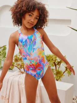 Bleu effet tourbillon - Maillot de bain à double bretelle (3-16yrs)