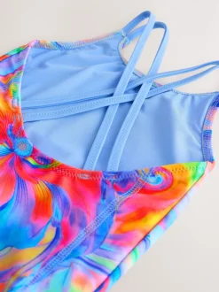 Bleu effet tourbillon - Maillot de bain à double bretelle (3-16yrs)