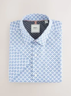 Bleu Fan Imprimé - Chemise Oxford Easy Iron avec manches courtes