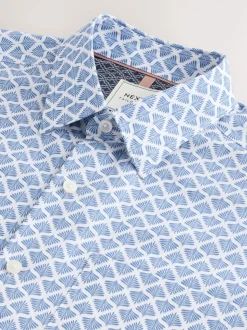 Bleu Fan Imprimé - Chemise Oxford Easy Iron avec manches courtes