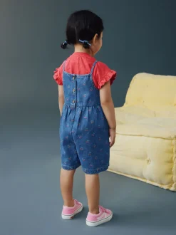 bleu foncé - Combinaison et T-shirts en Denim imprimé cerise (3mois-7ans)