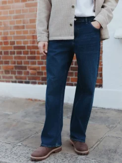 Bleu foncé - Coupe ample - délavé vintage Denim Jeans