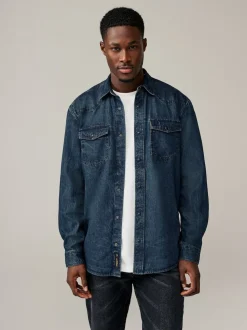 bleu foncé - Denim Western 100% Cotton Manches longues Chemises