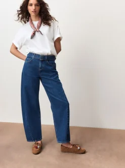 bleu foncé - Jean barrel ceinturé