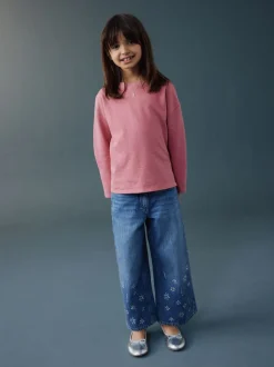 bleu foncé - Jean large avec ornements thermiques (3-16ans)