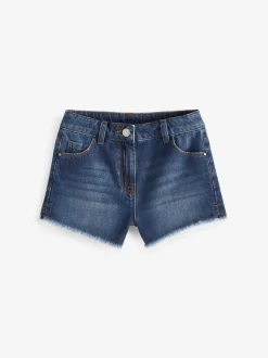 bleu foncé - Short en jean à bords effilochés (3-16ans)