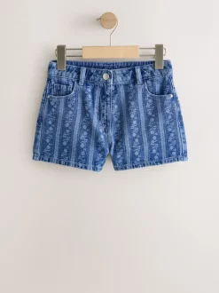 bleu foncé - Shorts Denim Fleuris (3-16ans)