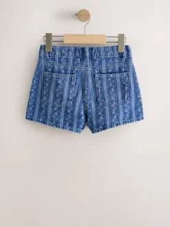bleu foncé - Shorts Denim Fleuris (3-16ans)