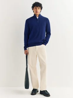 bleu foncé - Uni - Pull N.Premium Coupe classique 100% Coton Premium à fermeture éclair