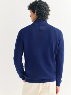 bleu foncé - Uni - Pull N.Premium Coupe classique 100% Coton Premium à fermeture éclair