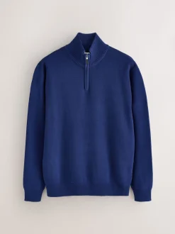 bleu foncé - Uni - Pull N.Premium Coupe classique 100% Coton Premium à fermeture éclair