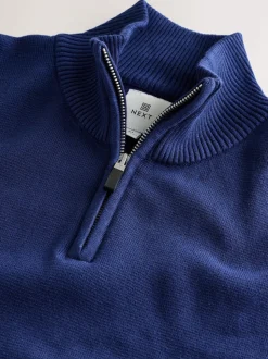 bleu foncé - Uni - Pull N.Premium Coupe classique 100% Coton Premium à fermeture éclair