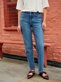 Bleu foncé de denim - Jean colonne extensible Mom Comfort