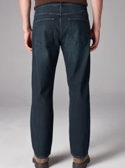 Bleu foncé lavé - Straight Fit Classic Jeans extensibles