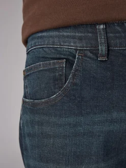 Bleu foncé lavé - Straight Fit Classic Jeans extensibles