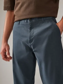 Bleu Gris Moyen - Ajustement droit - Pantalon chino stretch