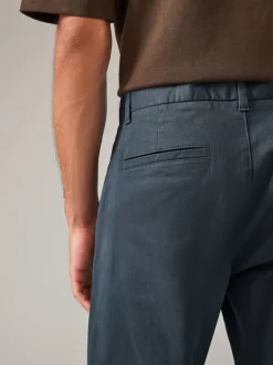 Bleu Gris Moyen - Ajustement droit - Pantalon chino stretch