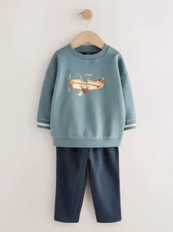 Bleu imprimé avion - Ensemble Sweat-shirt et Survêtement (3mois à7ans)