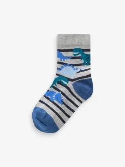 Bleu imprimé dinosaure - Paquet de chaussettes en coton riche 7