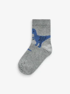 Bleu imprimé dinosaure - Paquet de chaussettes en coton riche 7