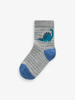 Bleu imprimé dinosaure - Paquet de chaussettes en coton riche 7