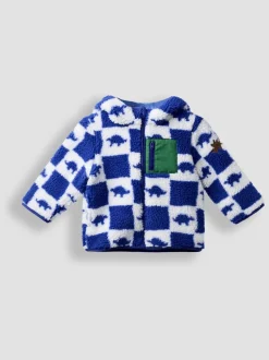 Bleu imprimé dinosaure - Veste JoJo Maman Bébé à damier en Borg à capuche