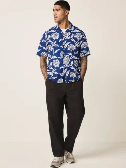 Bleu indigo - Chemise manches courtes à imprimé floral