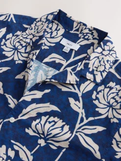 Bleu indigo - Chemise manches courtes à imprimé floral