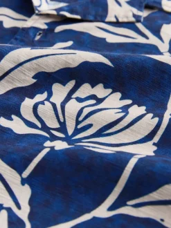 Bleu indigo - Chemise manches courtes à imprimé floral