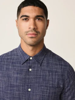 Bleu indigo - Chemise texturée à manches courtes à motif croisé