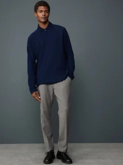 Bleu indigo - Manches longues - Polo texturé à manches longues gaufré