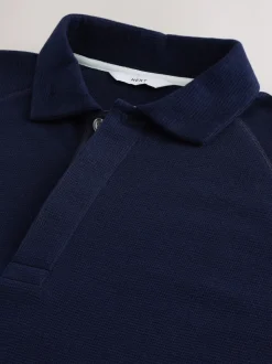 Bleu indigo - Manches longues - Polo texturé à manches longues gaufré